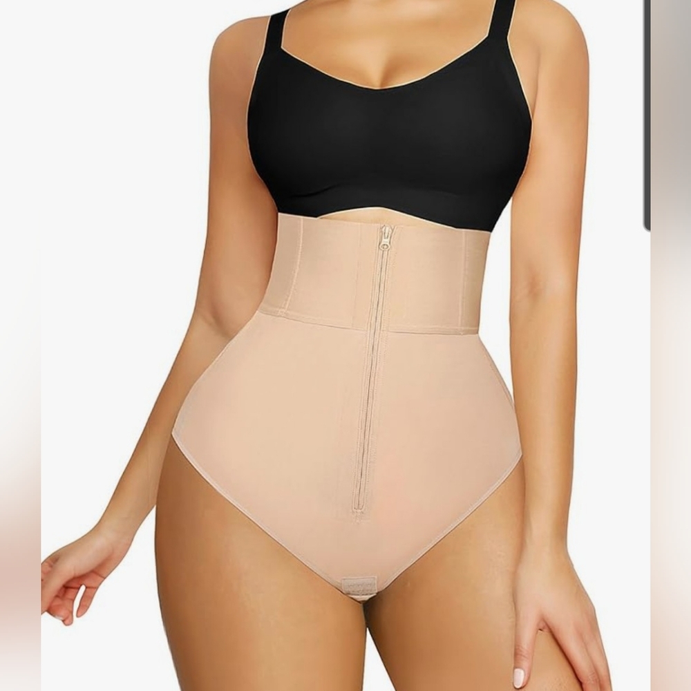 High-Waist Nude Zip Front Shapewear Brief for Women